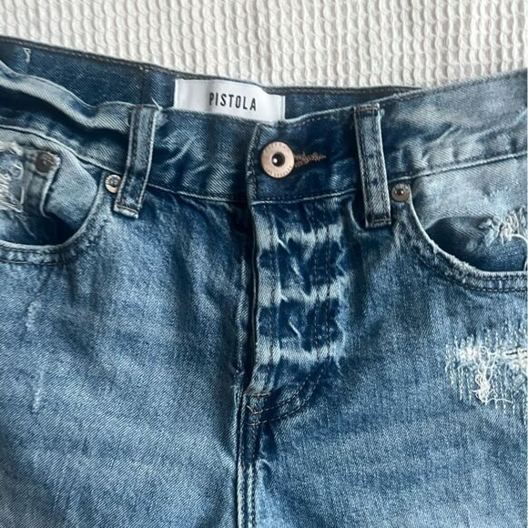 Pistola Distressed Light Wash Button Fly Straight Leg High Rise Crop Jeans SZ 25 - Picture 4 of 13